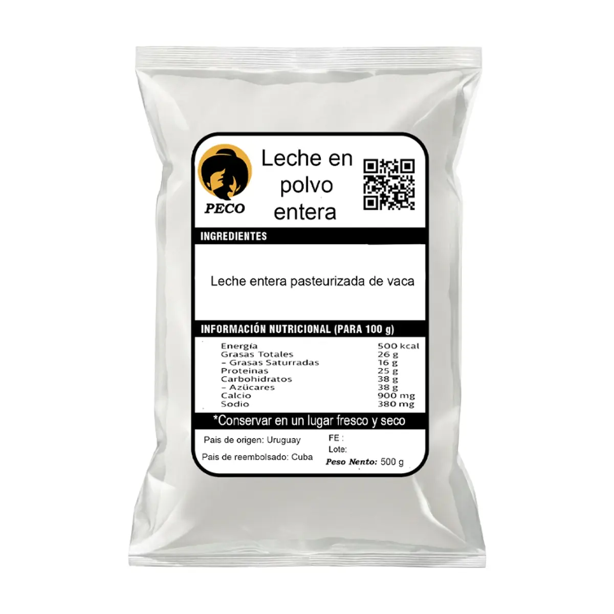 Leche en polvo entera Peco (500 g / 1.1 lb)