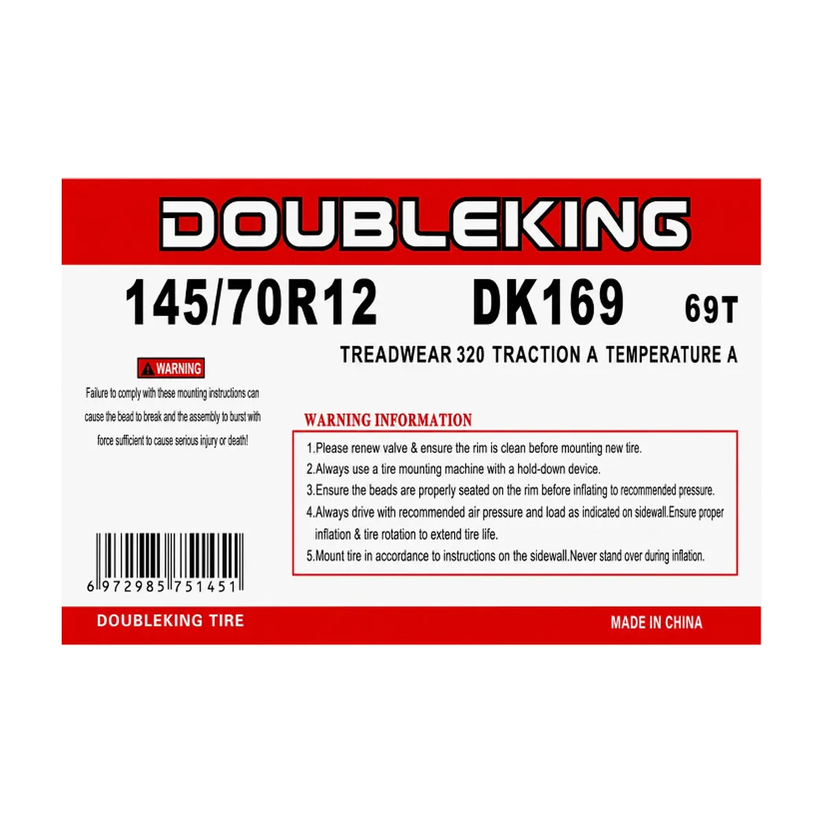 Neumático -goma- para carro 145 / 70 R12 Double King DK169 - Thumbnail 3