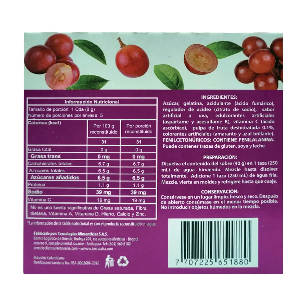Gelatina sabor uva Boom (40 g / 1.41 oz) - Miniatura 2