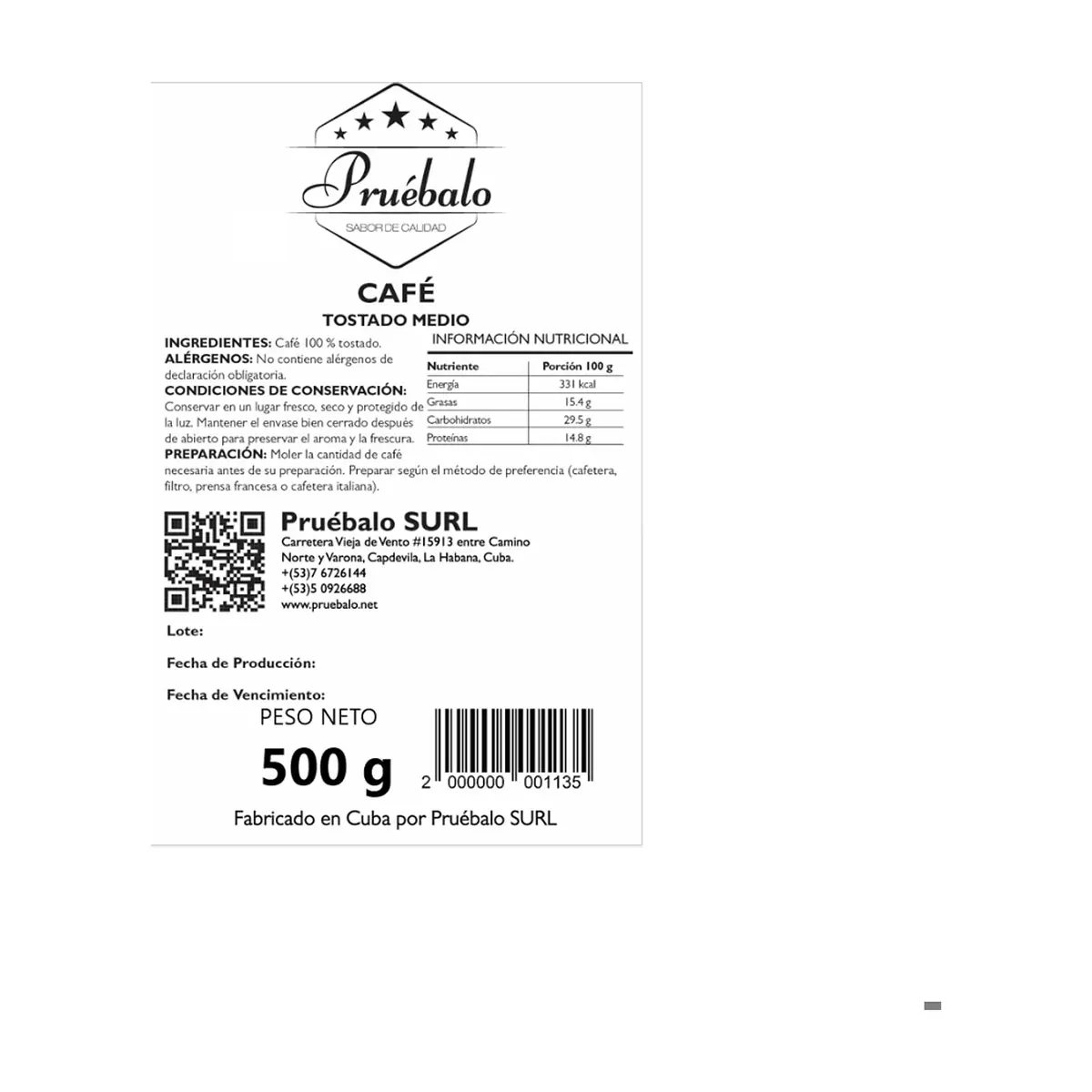 Granos de café tostado medio Pruébalo (500 g / 1.1 lb) - Thumbnail 3