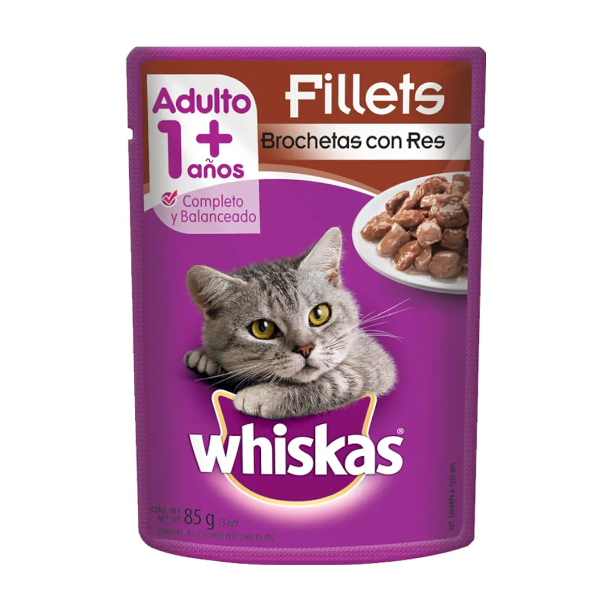 Comida para gatos adultos de brochetas con res Whiskas (85 g / 2.99 oz)