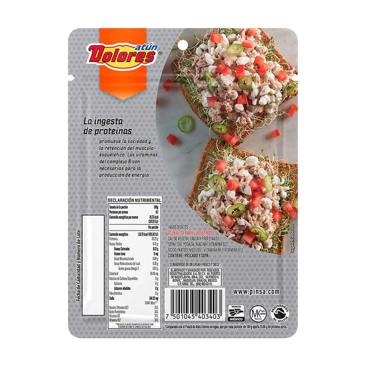 Atún aleta amarilla en trozos de agua fortificado con vitaminas del complejo B Dolores (74 g / 2.61 oz) - Miniatura 2