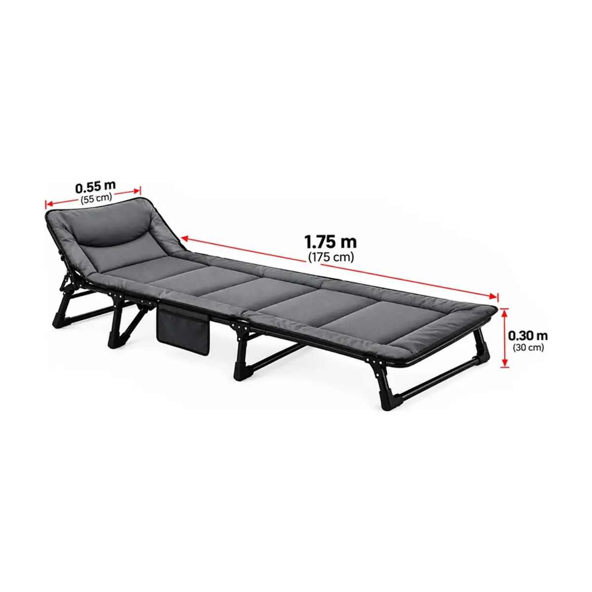 Catre plegable reclinable acolchado con almohada y bolsillo lateral 55 x 175 x 30 cm NAP - Thumbnail 2