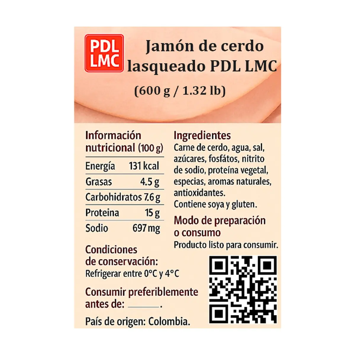 Jamón de cerdo lasqueado PDL LMC (600 g / 1.32 lb) - Thumbnail 2