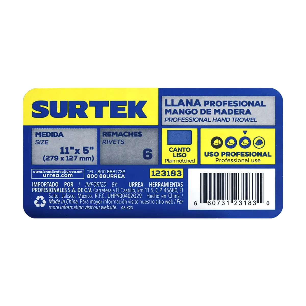 Llana profesional con mango de madera 11" x 5" 123183 Surtek - Thumbnail 3