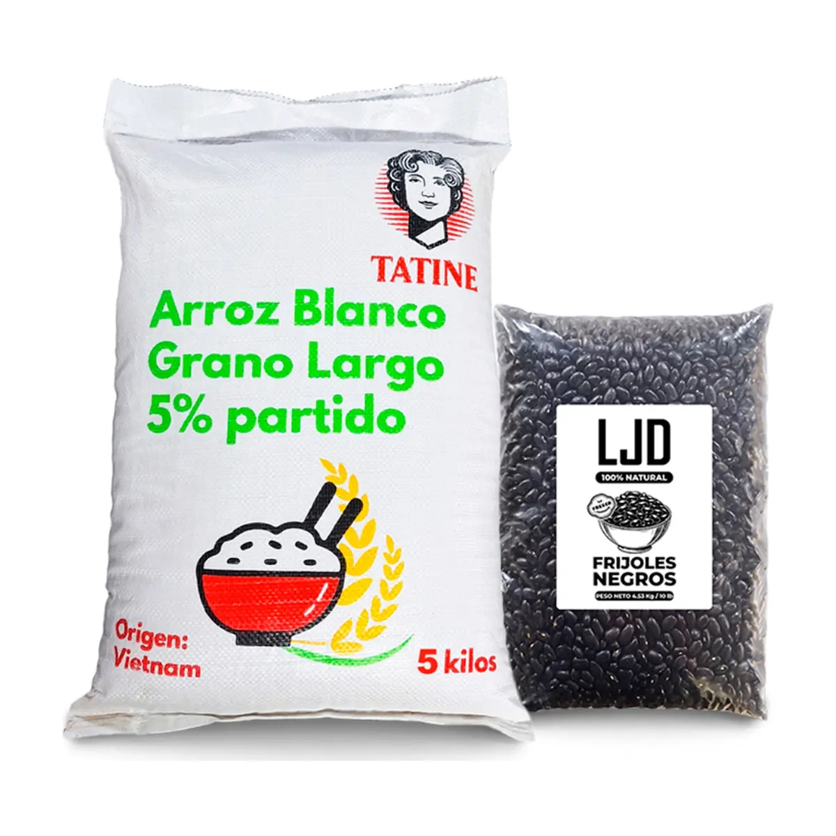 Combo básico #2: Arroz de grano largo 5% de grano partido Tatine + Frijoles negros LJD