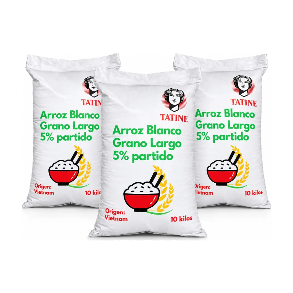 Arroz de grano largo 5% de grano partido Tatine (3 x 10 kg / 22 lb)