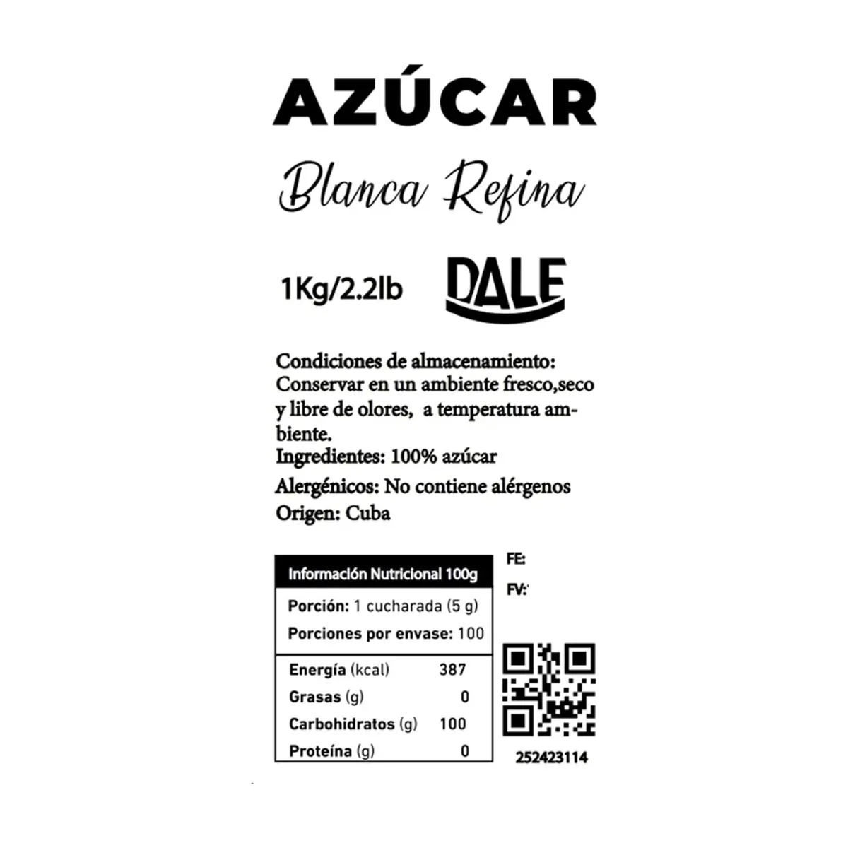Azúcar blanca refina Dale (1 kg / 2.2 lb) - Thumbnail 3