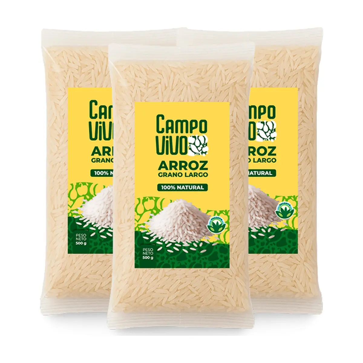 Arroz de grano largo Campo Vivo (3 x 500 g / 1.1 lb)