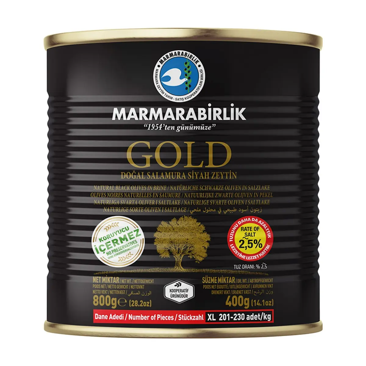 Aceitunas negras naturales en salmuera Marmarabirlik (800 g / 1.76 lb)