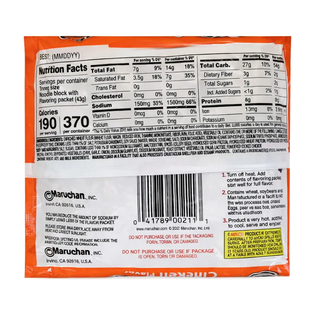 Sopa instantánea de fideos sabor a pollo Maruchan (6 x 85 g / 2.99 oz) - Thumbnail 4