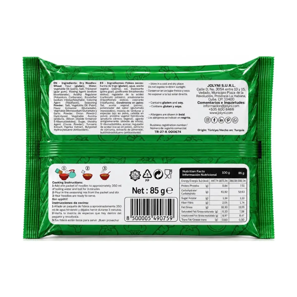 Sopa de fideos instantáneos sabor a vegetales Jolyni (2 x 85 g / 3 oz) - Thumbnail 2