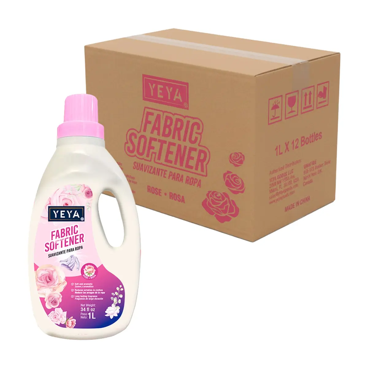Suavizante para ropa con aroma a rosa YEYA (12 X 1 L)