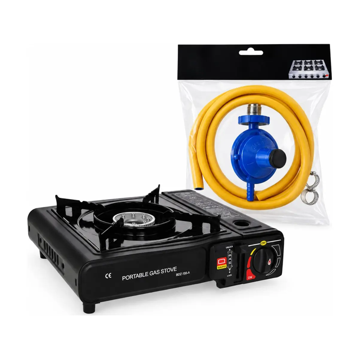 Estufa portátil de gas de una hornilla + Kit regulador para estufa