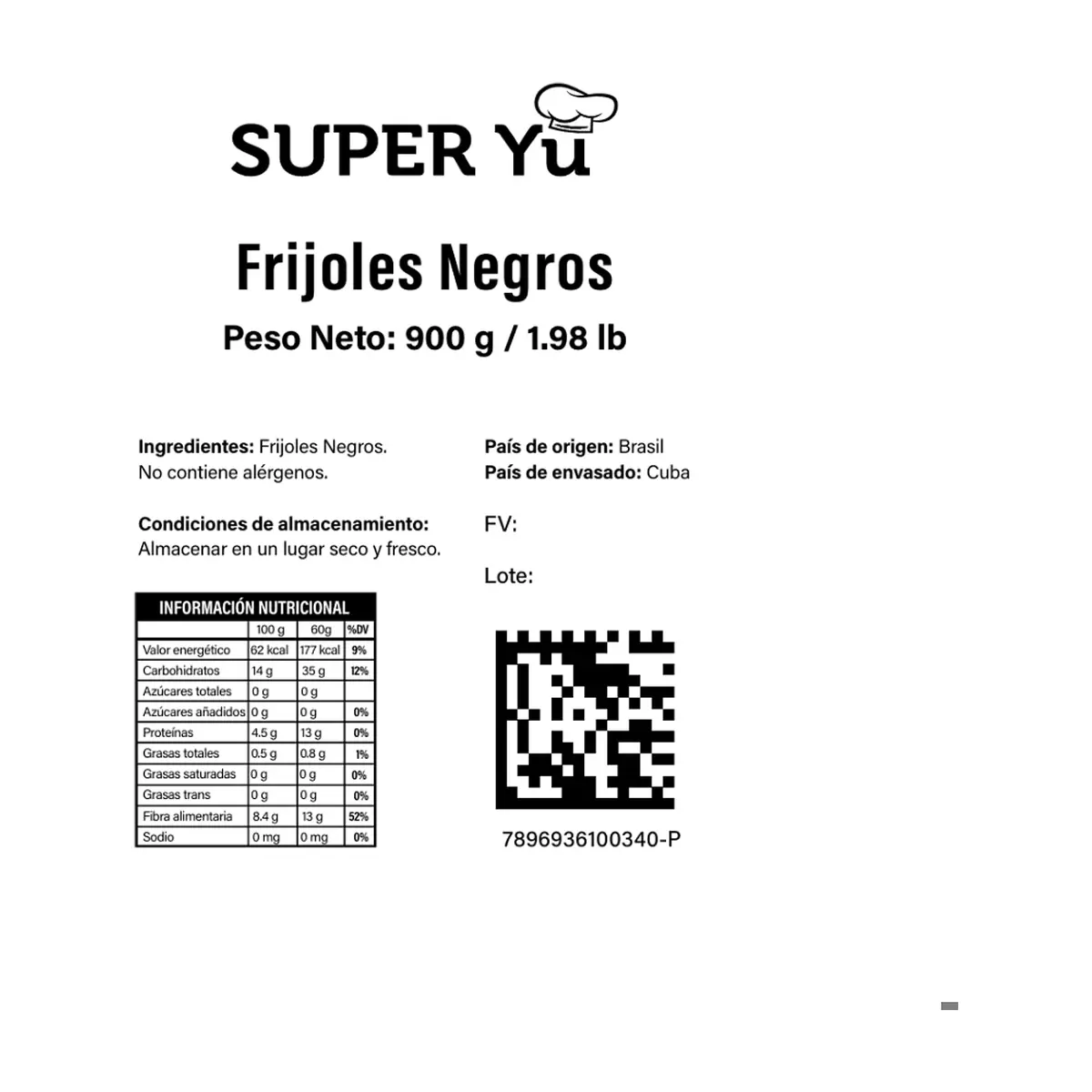 Frijoles negros Super Yu (900 g / 1.98 lb) - Thumbnail 2