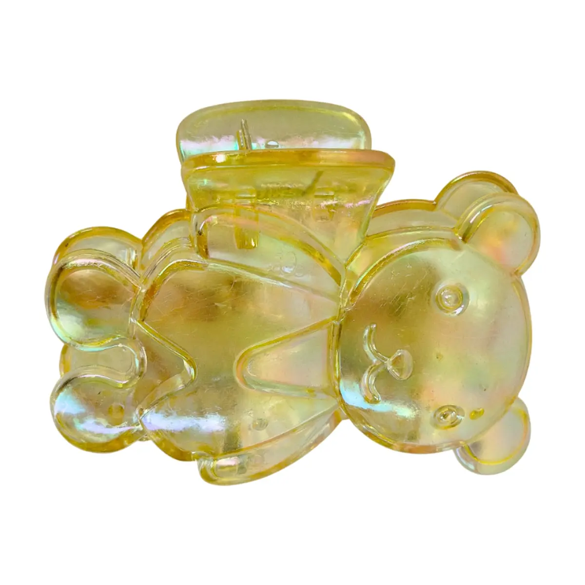 Gancho con figura de oso amarillo transparente con acabado tornasolado para el cabello Tiara - Thumbnail 2