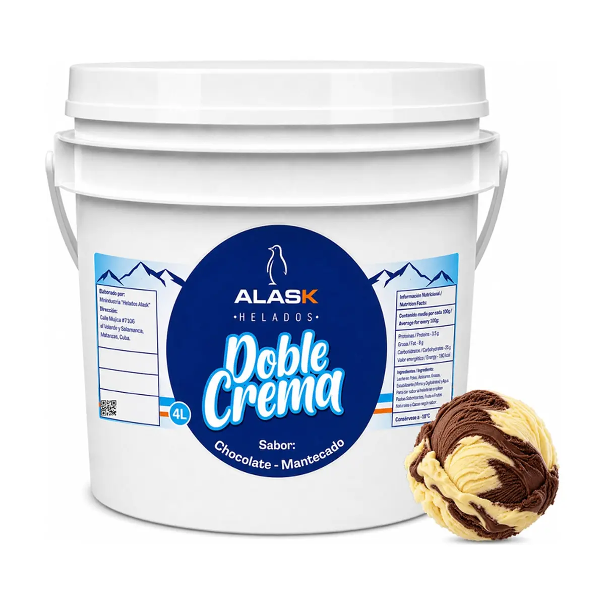 Helado doble crema sabor chocolate y mantecado Alask (4 L)