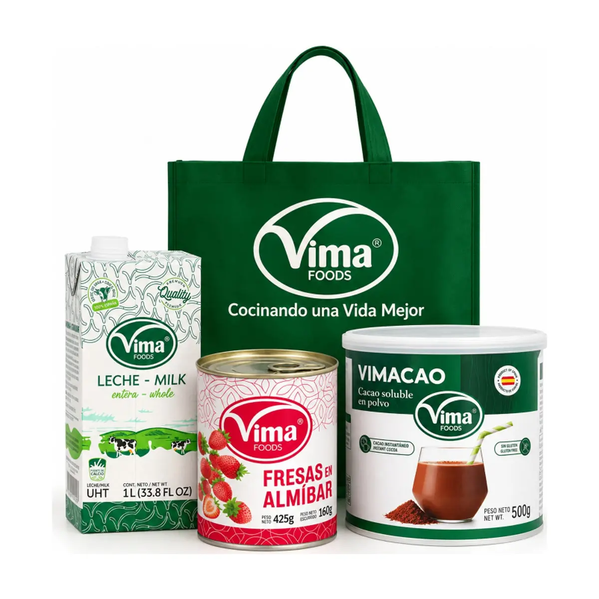 Bolsa Vima + Fresas en almibar + Leche entera + Cacao soluble en polvo - Imagen 1