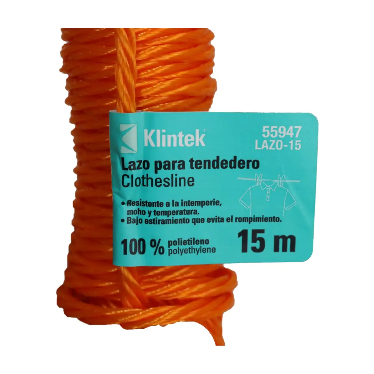 Lazo para tendedero de 15 m de largo color naranja Klintek - Miniatura 3