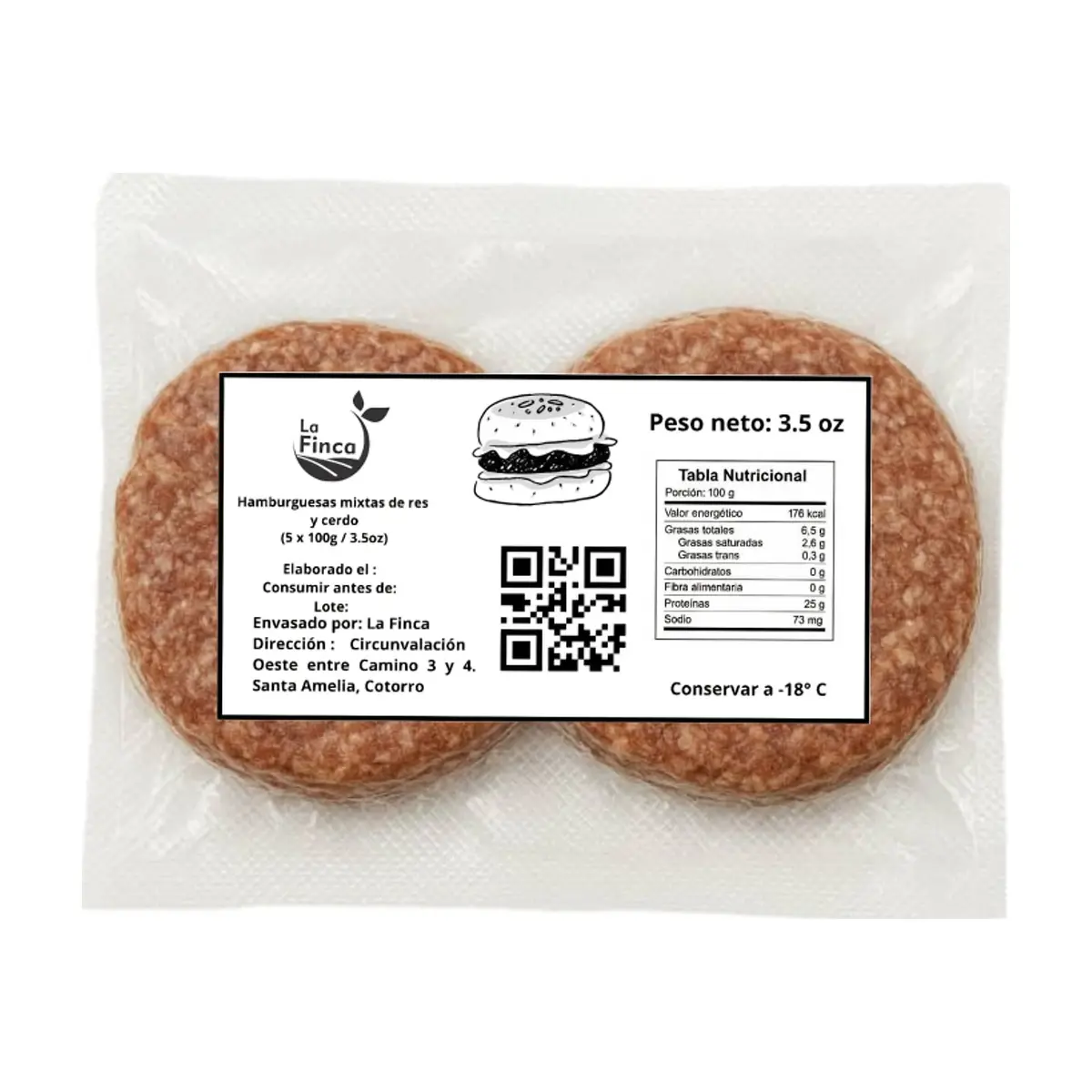 Hamburguesas mixtas de res y cerdo La Finca (10 x 100 g / 3.5 oz)