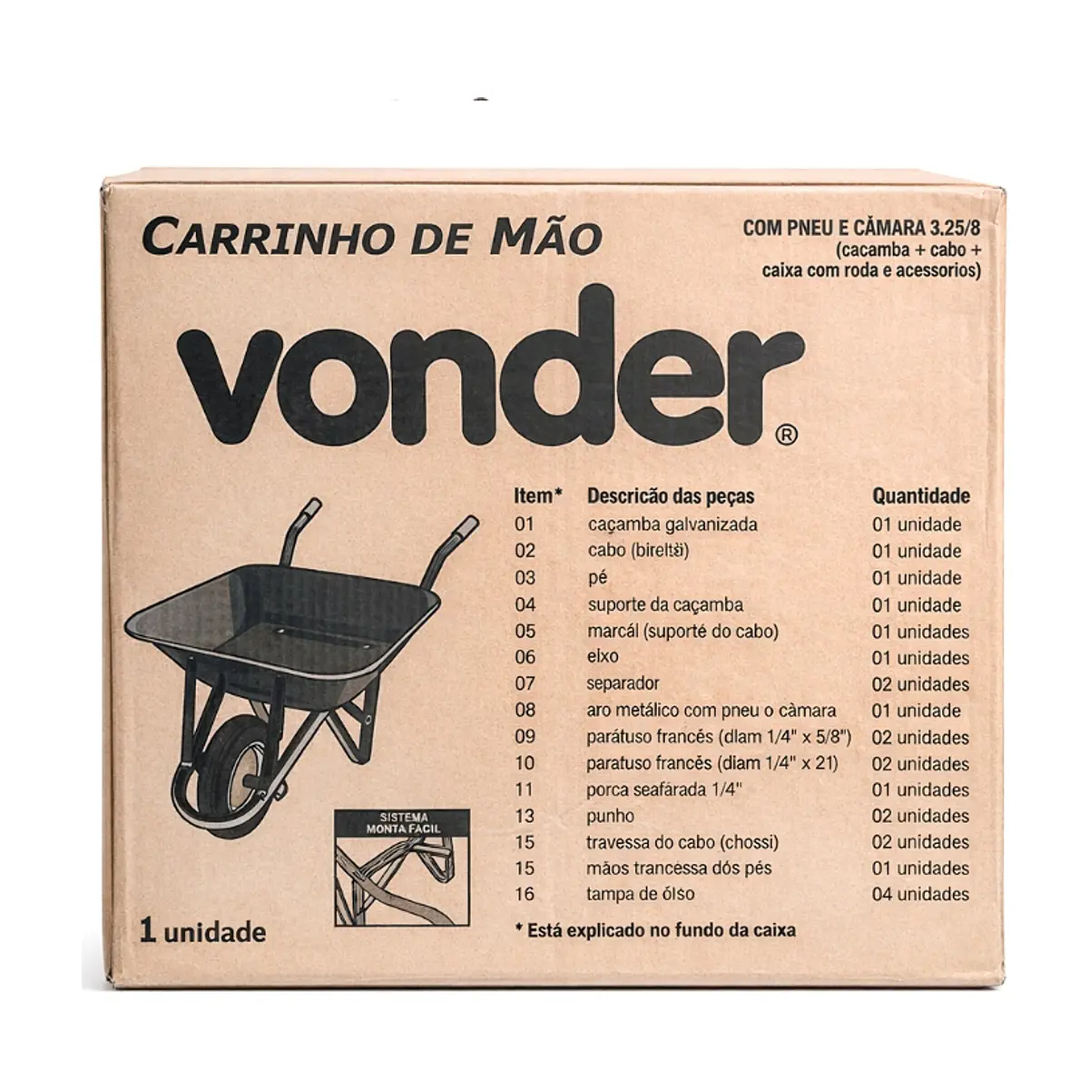 Carretilla roja de carga cubo recto Vonder - Thumbnail 4