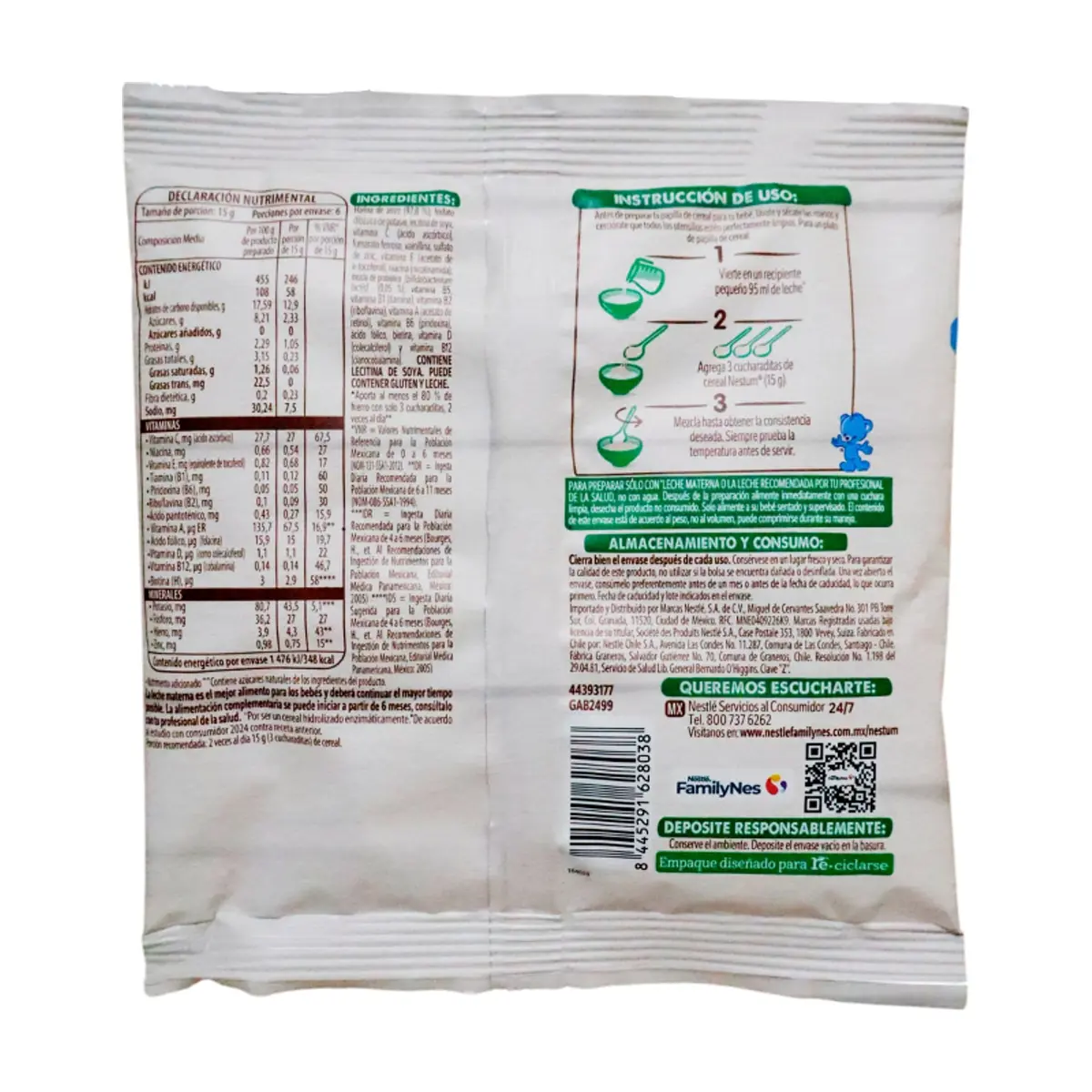 Cereal seco para lactantes con arroz sin azúcar añadida Nestum Nestlé (90 g / 3.17 oz) - Miniatura 2