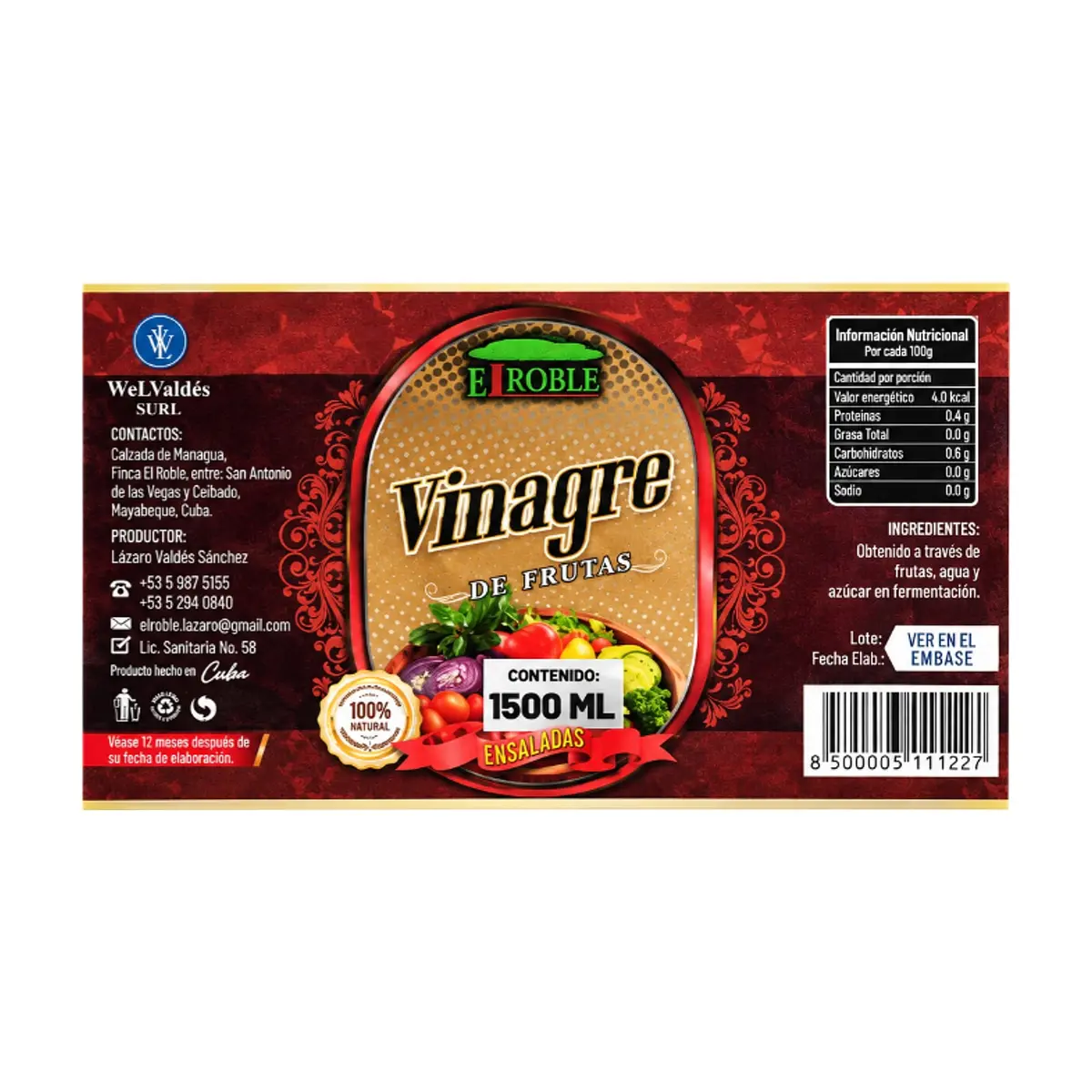 Vinagre de frutas El Roble (1500 ml) - Miniatura 2