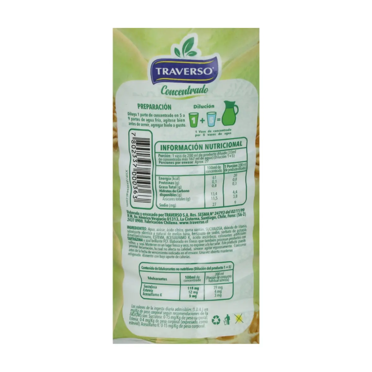 Jugo concentrado sabor melón Traverso (900 ml) - Thumbnail 3
