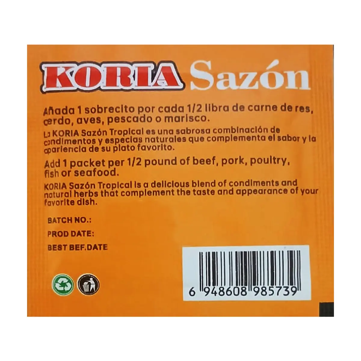 Sazón tropical con culantro y achiote Koria (6 g) - Thumbnail 2