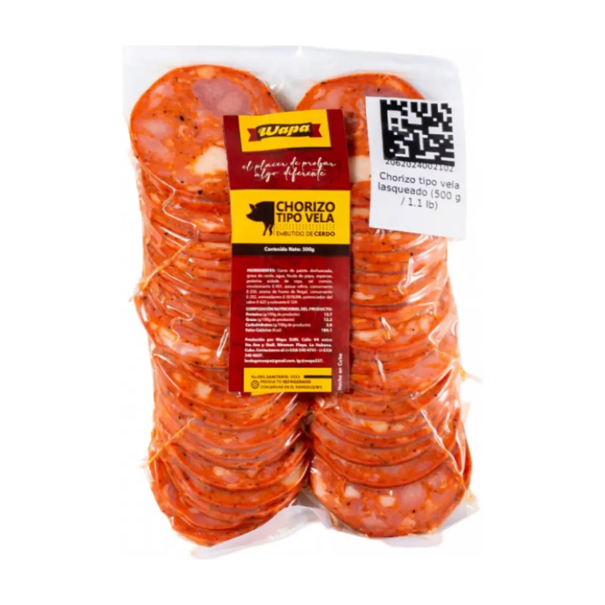 Chorizo tipo vela lasqueado Wapa (500 g / 1.1 lb)