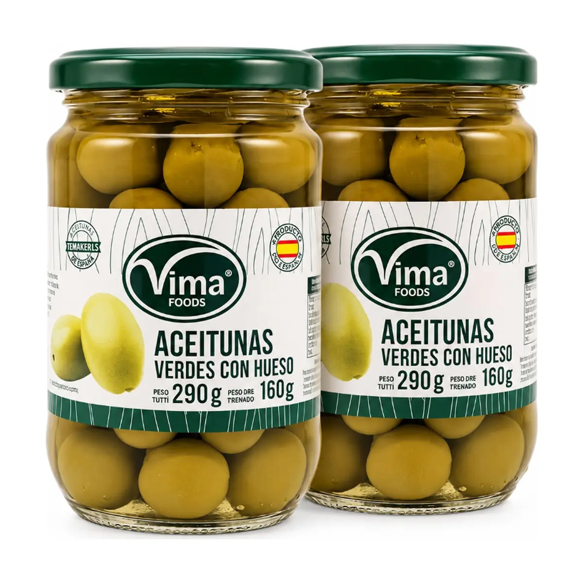 Aceitunas verdes con hueso Vima Foods (2 x 290 g / 10.23 oz) - Imagen 1
