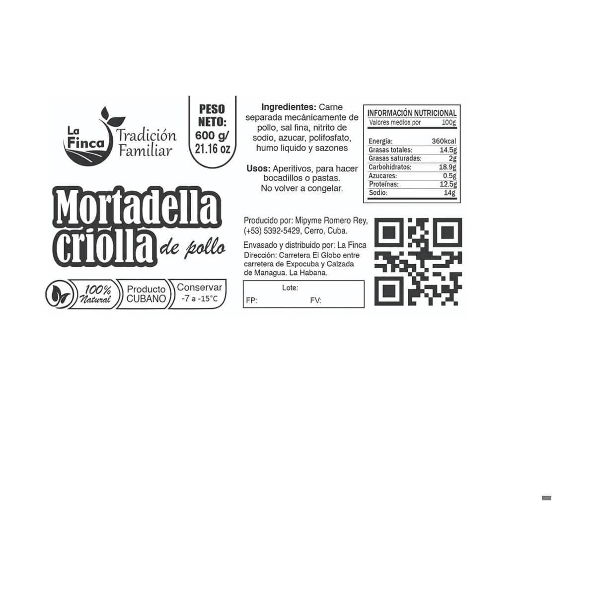Mortadella criolla de pollo La Finca (600 g / 1.32 lb) - Thumbnail 3
