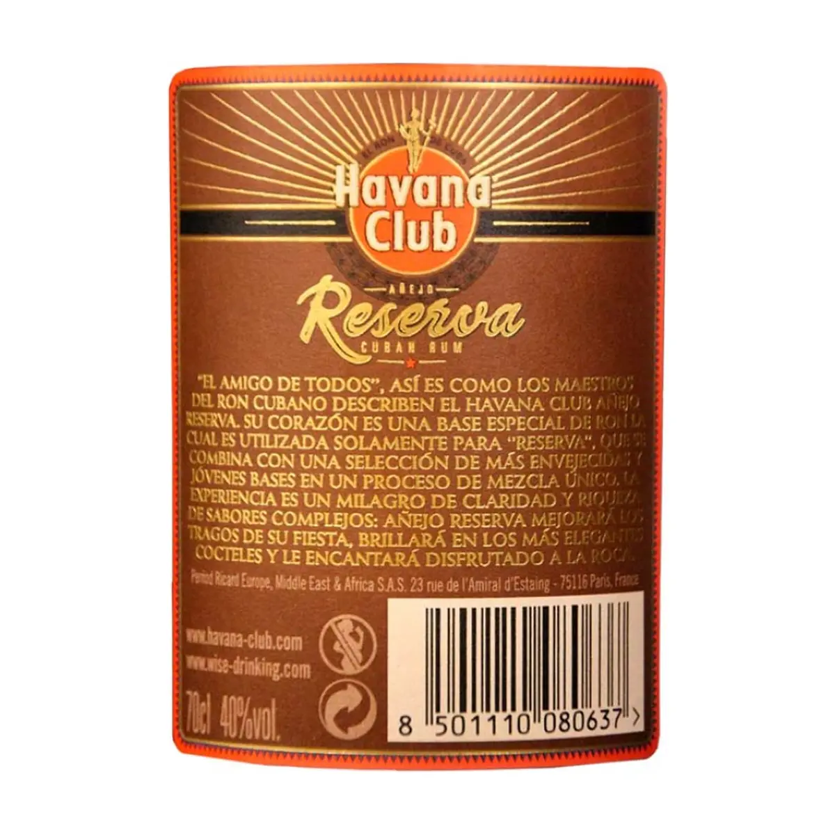 Botella de ron añejo reserva 40 % vol Havana Club (700 ml) - Miniatura 3