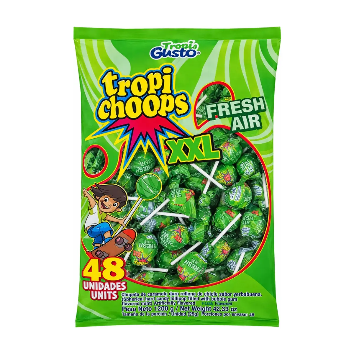 Paquete de chupa chupa XXL relleno de chicle sabor yerbabuena Tropi Gusto (1.2 kg / 2.64 lb)