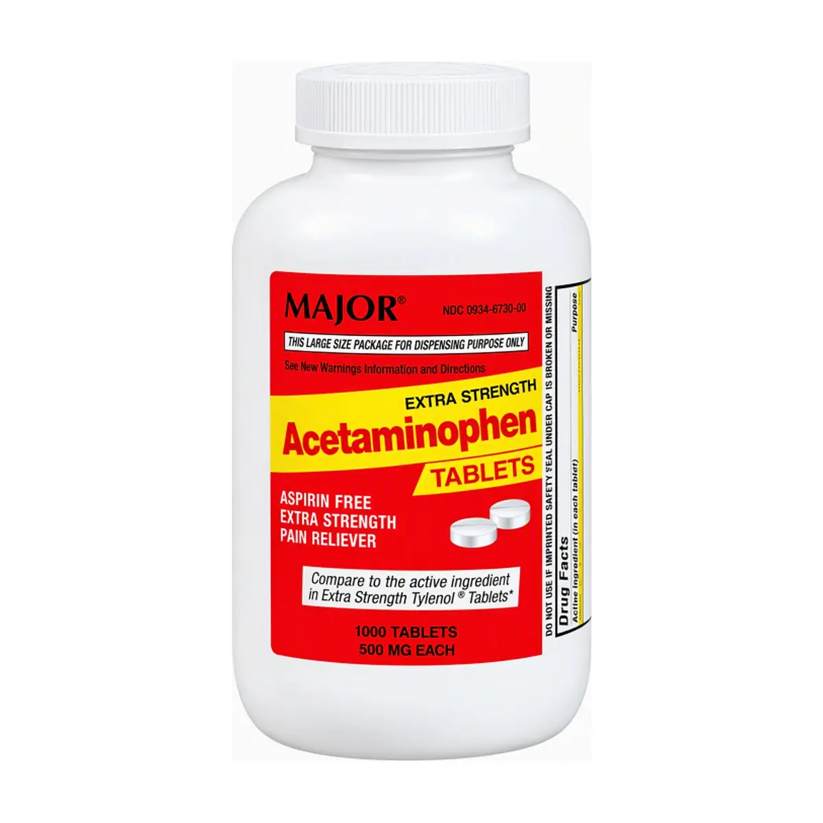 Acetaminofén sin aspirina 500 mg Major (1000 tabletas)