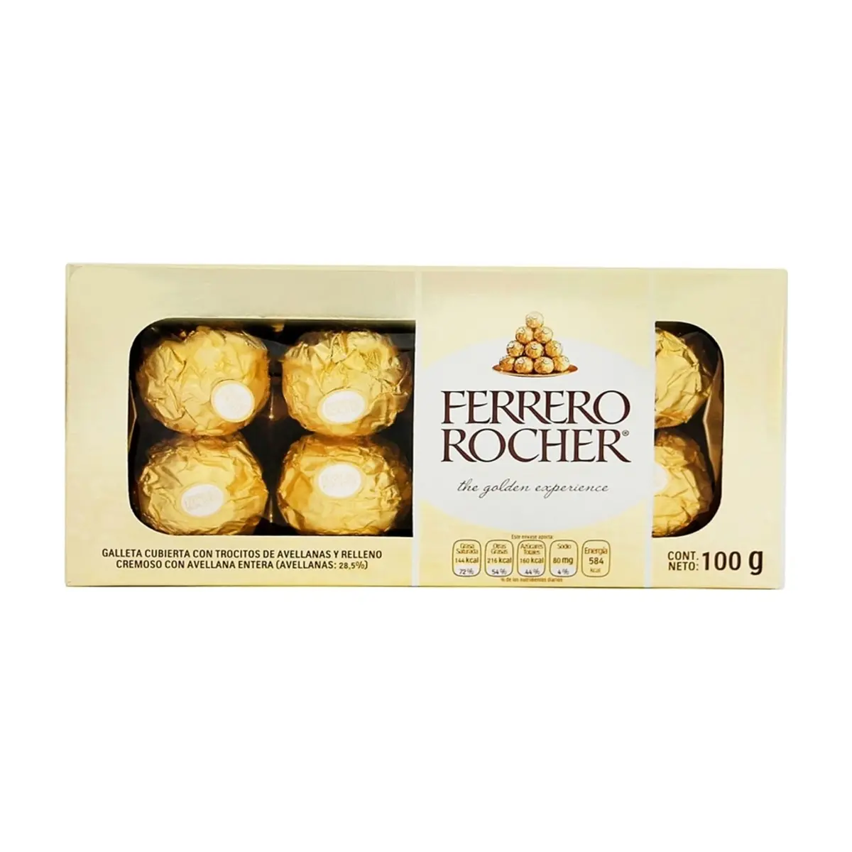 Bombones cubiertos con trocitos de avellanas y relleno cremoso con avellana entera Ferrero Rocher (100 g / 3.53 oz) - Miniatura 1