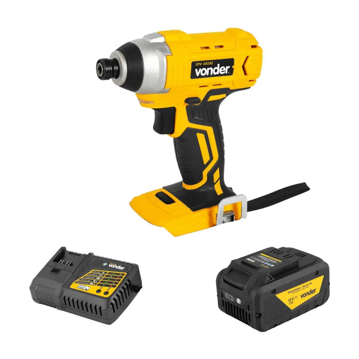 Destornillador - Atornillador de impacto mandril 1/4'' IPV1818I + Batería 18 V 8 Ah IBV 1880 + Cargador de batería rápido de 18 V ICBV1806 Vonder