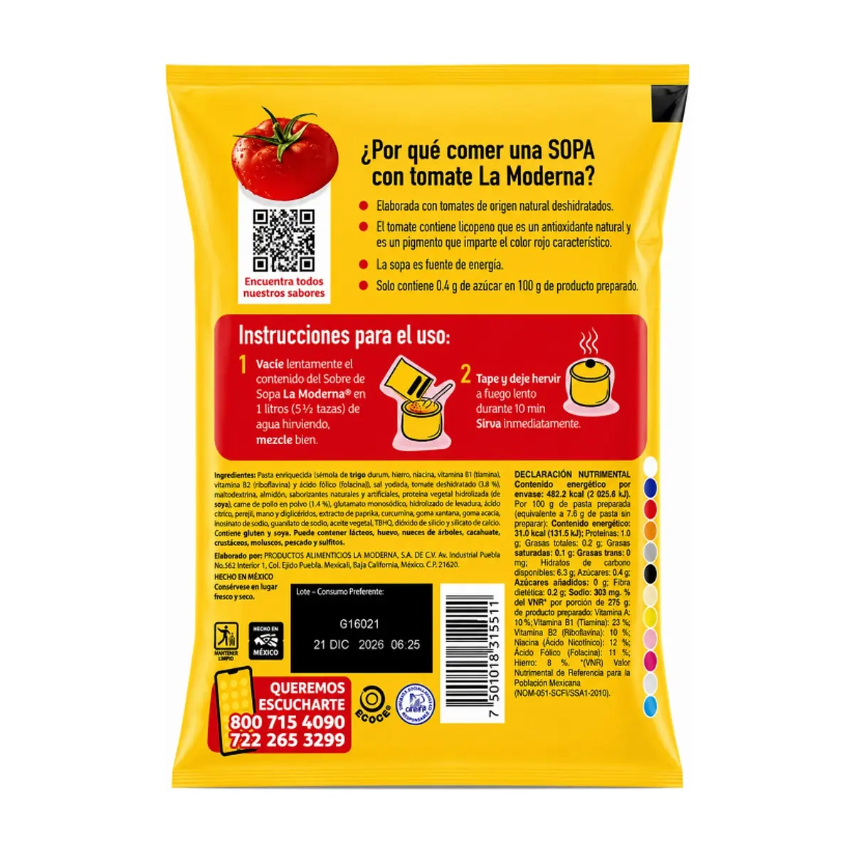 Sopa de pasta para preparar fideo con tomate y pollo La Moderna (140 g / 4.94 oz) - Thumbnail 2