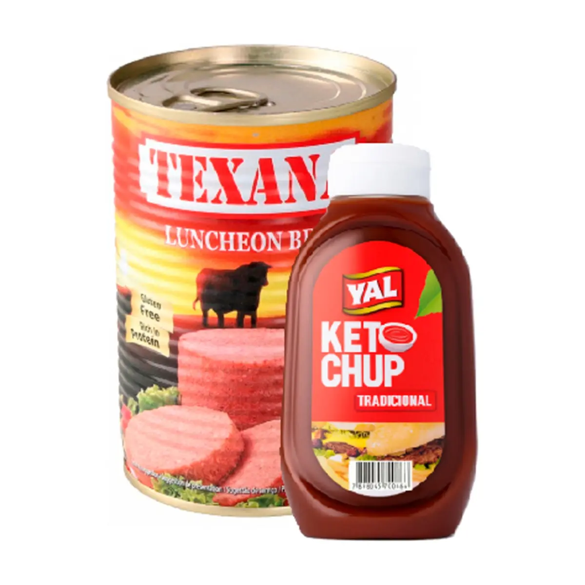 Ketchup tradicional Val (400 g / 14.11 oz) + Carne de res enlatada tipo spam Texana (400 g / 14.11 oz)