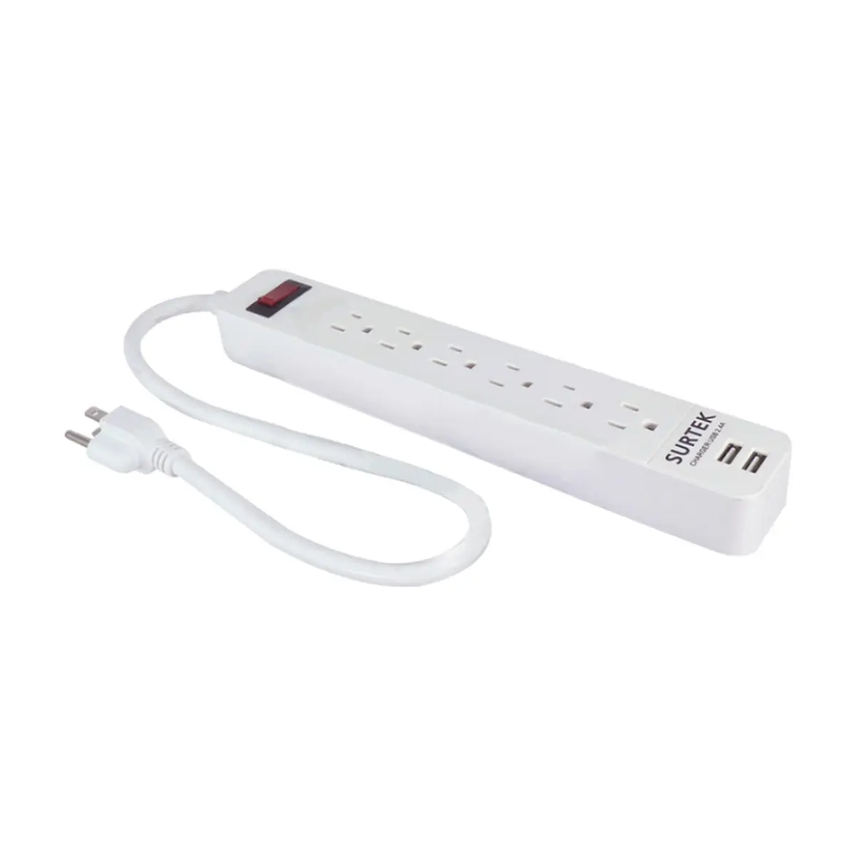 Barra multicontacto - regleta - de 6 entradas + 2 puertos USB con cable 50 cm Surtek 136204