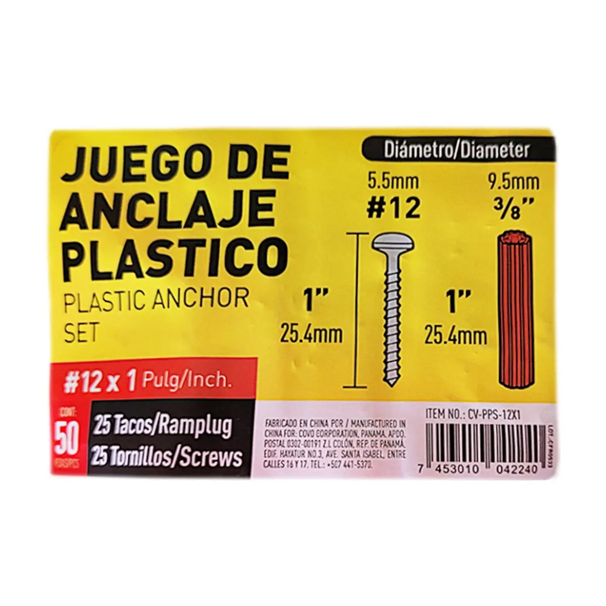 Juego de tornillos pernos de anclaje con tacos plásticos para fijar a la pared Covo (50 U) - Thumbnail 6