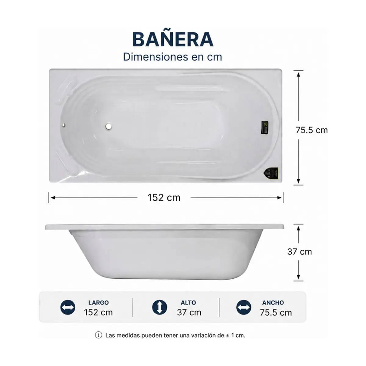 Bañera acrílica rectangular color blanco Zeric Modelo SFS-3 - Thumbnail 2