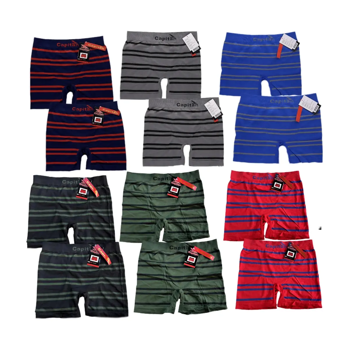 Calzoncillos tipo bóxer de colores variados Capitán (12 U)