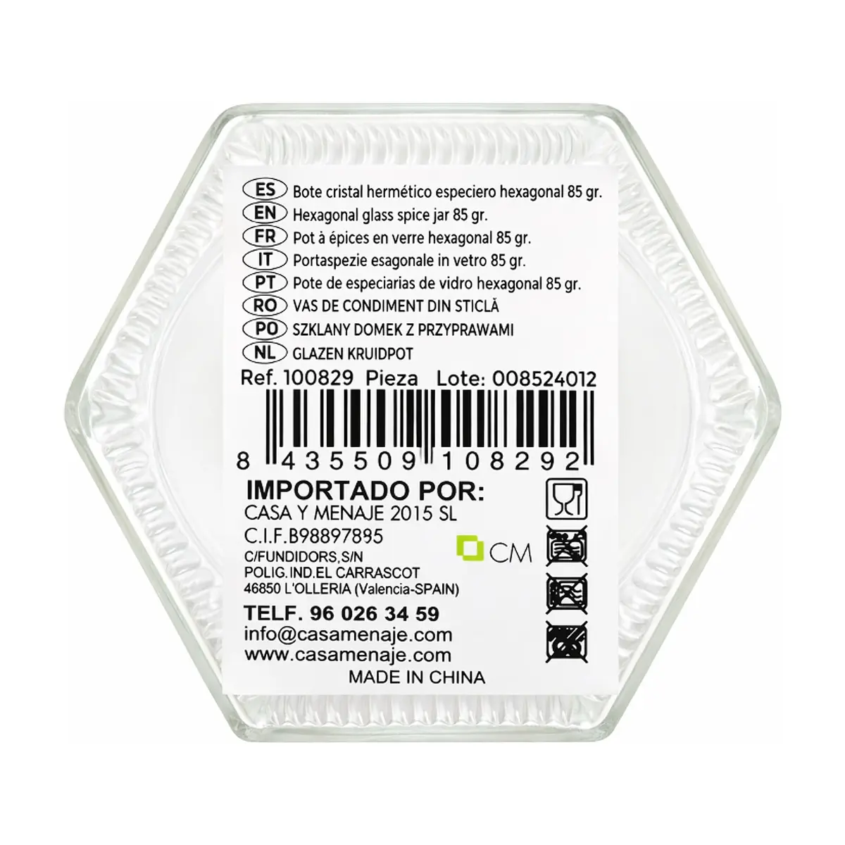 Bote de cristal hermético especiero hexagonal 85 g Casa y Menaje - Thumbnail 2