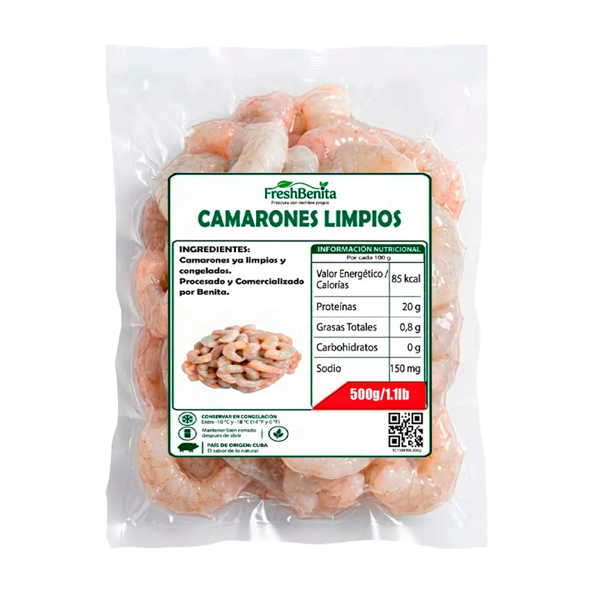 Camarones limpios y congelados FreshBenita (500 g / 1.1 lb) - Miniatura 2
