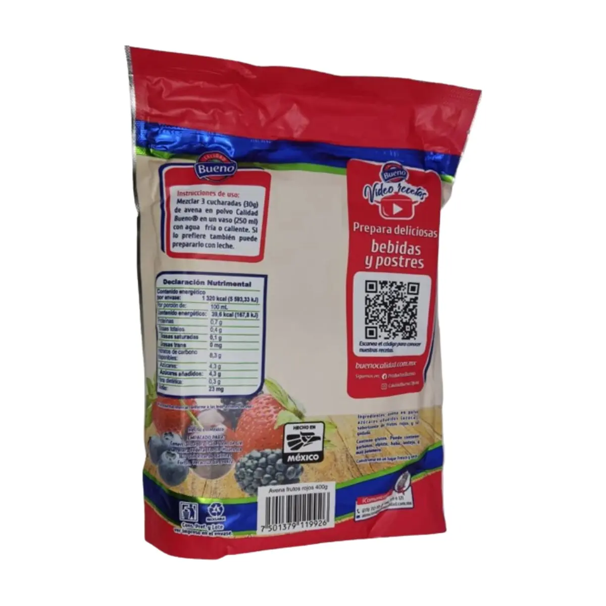 Avena en polvo sabor frutos rojos Bueno (400 g / 14.1 oz) - Miniatura 6