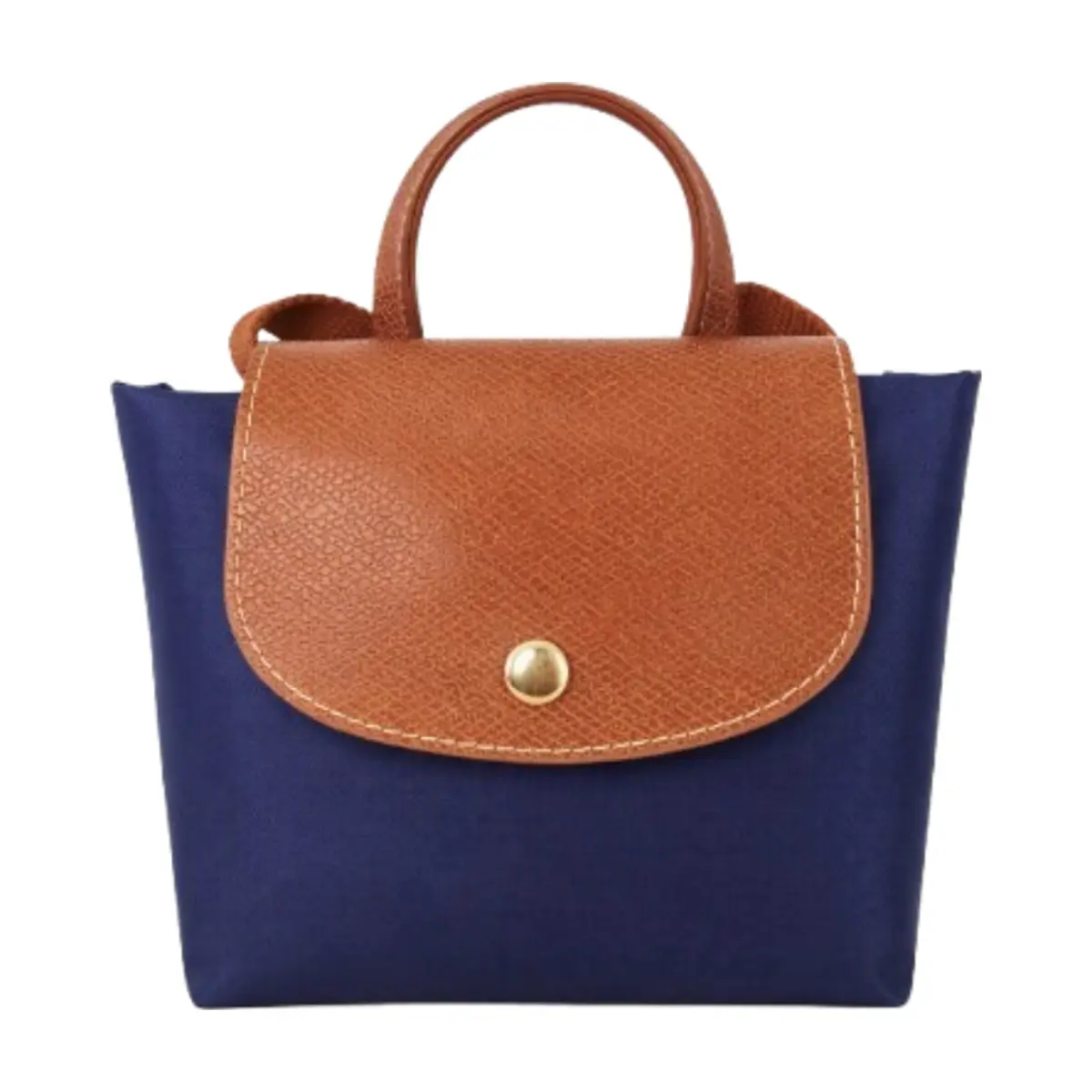 Mochila convertible de nailon azul marino con detalles en camel Isabella - Thumbnail 2