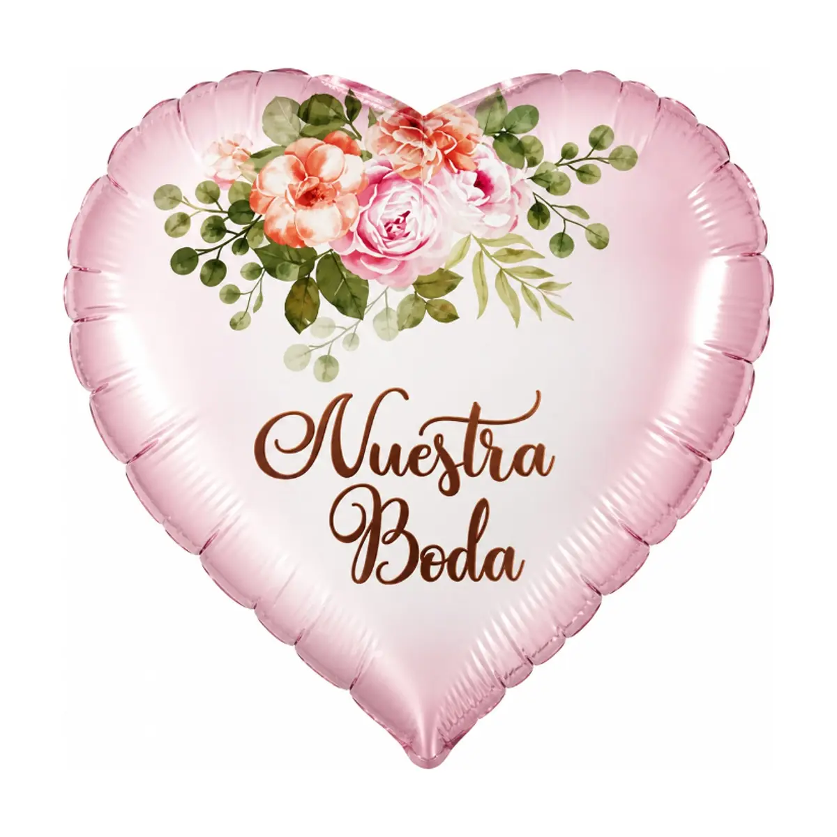 Globo de 18 pulgadas en forma de corazón color rosado con cartel de Nuestra Boda Balloon