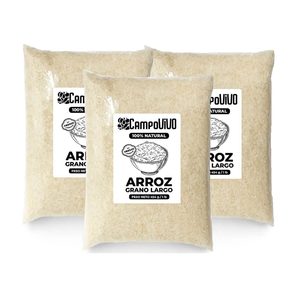 Arroz de grano largo Campo Vivo (3 x 454 g / 1 lb)