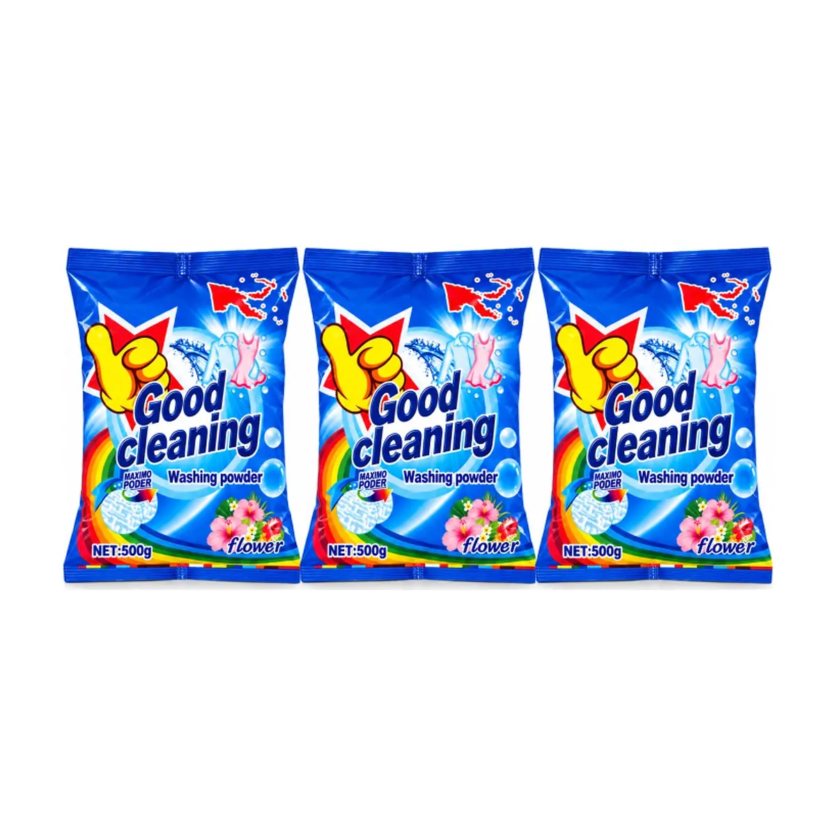 Detergente en polvo floral Good Cleaning (3 x 500 g / 1.1 lb)